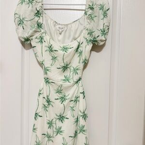 Le Lis White and Green Palm Print Mini Dress